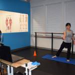 YMCA fitness instructor Kitty Sokkappa leads a virtual fitness class at the YMCA of Sequim. YMCA facilities in Sequim and Port Angeles opened on Jan. 18 following release of Phase 1 Healthy Washington guidelines. Photo by Erin Hawkins/Olympic Peninsula YMCA