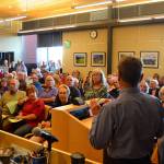 Barry Berezowsky, Sequims director of community development, addresses a crowd of more than 150 people on July 8, 2019 during a Sequim city council meeting, saying that theres no proposal before city staff about the much talked about medication-assisted addiction treatment (MAT) facility. Sequim Gazette file photo by Matthew Nash