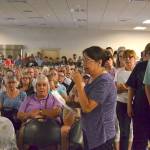 Wendy Goldberg was the first of more than 40 speakers on July 29, 2019, to speak at a special Sequim city council meeting about the medication-assisted treatment (MAT) clinic asking how the city could reclassify it so that it would require a conditional use permit. She was one of as many as 500 people to attend the meeting inside the Guy Cole Event Center. Sequim Gazette photo by Matthew Nash