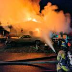 Clallam County Fire District 3 personnel battle a mobile home fire on the 900 block of South Third Avenue on Feb. 23. A resident who was able to get out of the home died a day later, according to relatives. Photo by Fire District 3/Facebook page