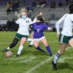 Port Angeles Anna Petty, left, andSequims Natalya James vie for the ball in PAs 2-1 win at Sequim on Feb. 26. Sequim Gazette photo by Michael Dashiell