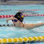 Sequims Hiilei Robinson competes in the 200 individual medley as the Wolves clock their final regular season times of the season on March 5. Sequim Gazette photo by Michael Dashiell
