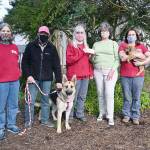 Sequim Sunrise Rotary members present a donation to Welfare for Animals Guild representatives last week. Pictured, from left, are WAG volunteer coordinator Andrea Marsden, Rotarian Rich Bemm (with Gillian), WAG president Barb Brabant, Sequim Sunrise Rotary president-elect Ann Flack and Mel Marshall, WAG Halfway Home Ranch manager (with Galaxy). Sequim Gazette photo by Michael Dashiell