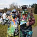 Vicki McCurdy and Tim MacDonald celebrate finishing the 1k Sun Fun Color Run in Carrie Blake Community Park on 
March 6. It was McCurdys second time participating 
and MacDonalds first. 
Sequim Gazette photo by Matthew Nash