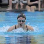 Sequims Melanie Byrne helps SHSs 200 medley relay place fifth in the Olympic League finals last week. Sequim Gazette photos by Michael Dashiell
