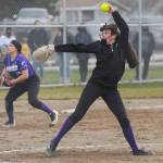 Sequim High sophomore Lainy Vig pitches against Kingston on March 24. Sequim Gazette photo by Michael Dashiell