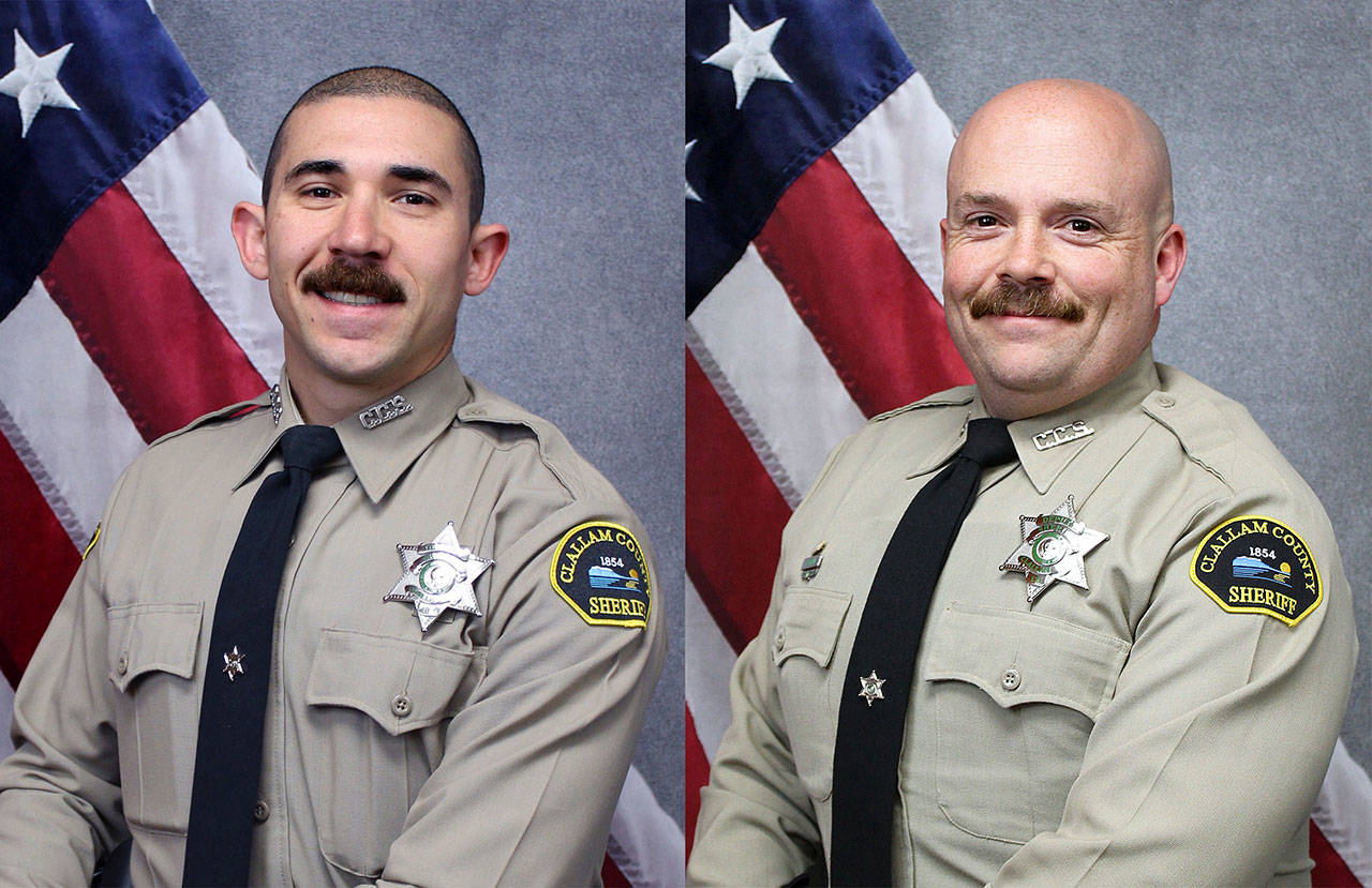 Clallam County deputies Hector Eagan, left, and Jason Earls graduated in late March from Washington states Basic Law Enforcement Academy. Photos courtesy of Clallam County Sheriffs Office