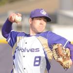 Sequims Michael Grubb works in relief as the Wolves take on Bainbridge Island on April 6. Sequim Gazette photo by Michael Dashiell
