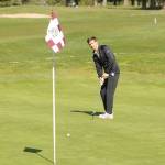 Sequims Garrett Hoesel lines up a putt on the first hole at The Cedars at Dungeness on April 8. Sequim Gazette photo by Michael Dashiell