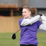 Sequims Juliana Tamblyn watches her drive from the third hole tee at The Cedars at Dungeness on April 8. Sequim Gazette photo by Michael Dashiell