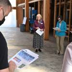 Annette Hanson, chair of the Inspire Wonder Capital Campaign helping fund the major renovation at the Dungeness River Audubon Center, explains to Sequim Sunrise Rotary Foundation board members about bird-safe windows to be installed. The club last week donated $250,000 to the project, with funds going to pay for the unique feature. Sequim Gazette photo by Michael Dashiell