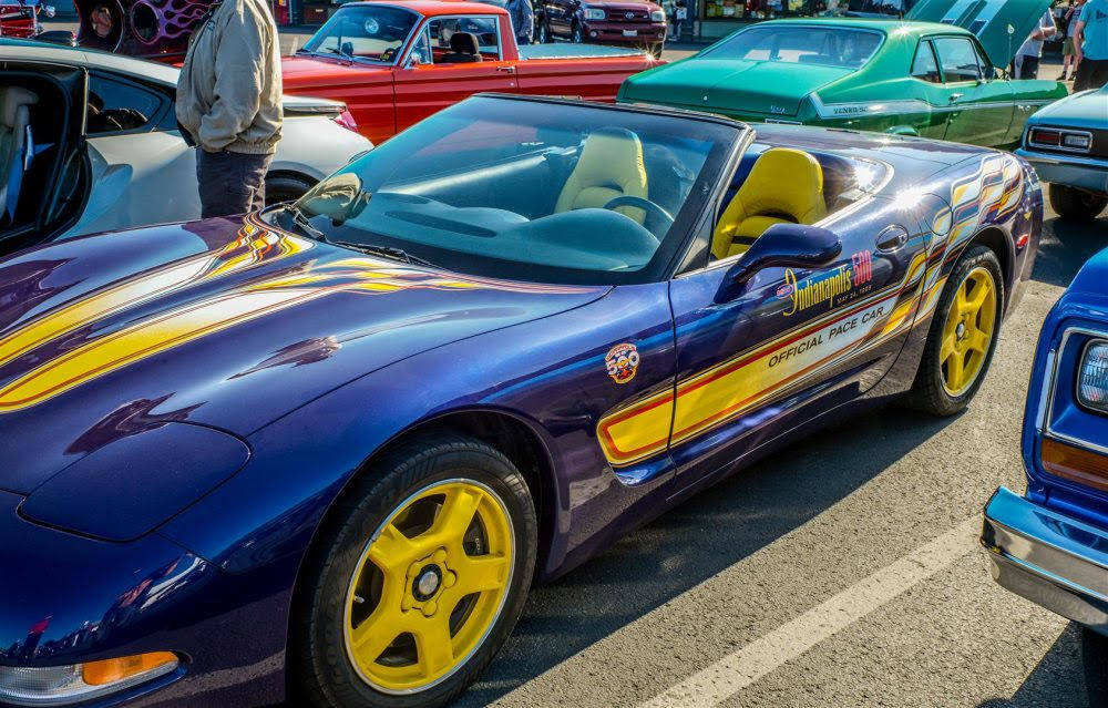 The impromptu April 17 car show at Sequim Village Center on April 17 included an Indianapolis 500 pace car. Photo by Bob Lampert