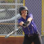 Sequim's Addie Smith fouls off a pitch as the Wolves take on North Kitsap on April 21. Sequim Gazette photo by Michael Dashiell