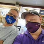 Bremertons Dean Wagner and Sequims Randy Perry, longtime friends and coaching rivals, pose for a selfie at their May 11 match in Port Angeles. Photo by Randy Perry