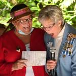 Theresa R. Lehman, Jamestown SKlallam Tribe council treasurer, shares a laugh with Mary Van Dyke, Led by conservation committee chair of the Michael Trebert Chapter of the Daughters of the American Revolution, at an awards ceremony Saturday. Sequim Gazette photo by Michael Dashiell