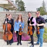 Performances by the Port Angeles Symphony String Quartet  from left, Traci Winters Tyson, Jory Noble, Tyrone Beatty and Morgan Bartholick-LeMaire  are part of the virtual Juan de Fuca Festival lineup opening Friday. Photo courtesy of the Port Angeles Symphony