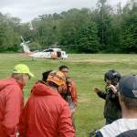 Search and Rescue team members used the Dosewallips State Parks field as their command post for the multi-agency rescue of two hikers who had fallen down the Brothers Mountain on May 23. Teams from Jefferson Search and Rescue, Jefferson County Sheriffs Office, Naval Air Station Whidbey Island Search and Rescue and Olympic Mountain Rescue responded to the emergency. Photo courtesy of Jefferson Search and Rescue
