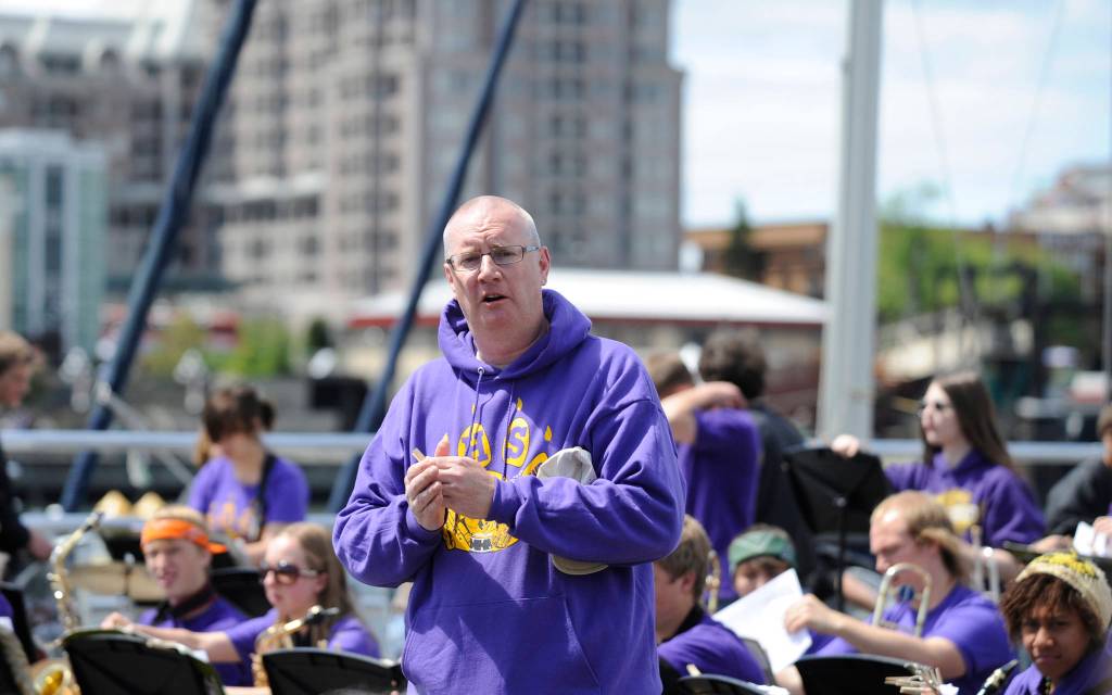 Sequim High band director Vern Fosket instructs his students during a music festival in Victoria, B.C., in the early 2010s. Sequim Gazette file photo by Michael Dashiell