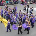 After doing the parade route as Grand Marshal, Vern Fosket joins his Sequim High marching band in the 2017 Sequim Irrigation Festival Parade. Sequim Gazette file photo by Michael Dashiell