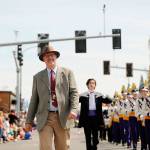 Vern Fosket, Sequim High School band director, enjoys a sunny Sequim Irrigation Festival Grand Parade in 2015. Fosket stepped down from his band director role this year. Sequim Gazette file photo by Michael Dashiell