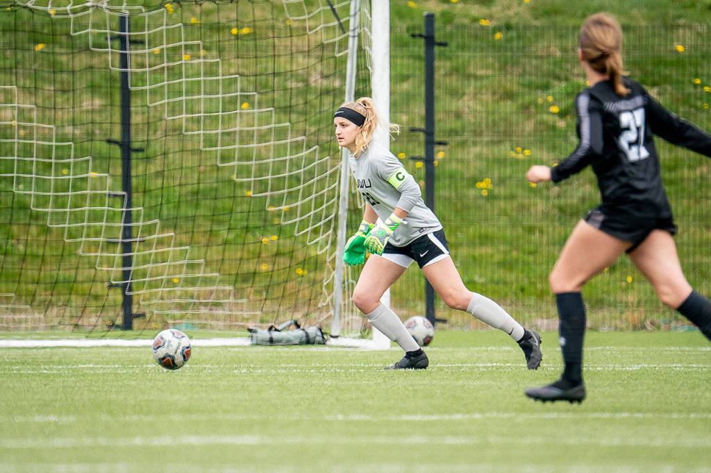 Sequim native Claire Henninger and Western Washington Universitys womens soccer squad takes on Pacific Lutheran University in Bellingham on April 3. Henninger played the first half of the scoreless tie, the season-opener for both squads. Photo courtesy of Western Washington University