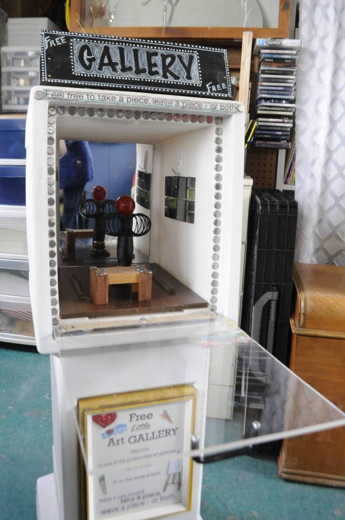 This former magazine stand will soon become a Free Little Art Gallery in Sequim where locals can leave, take, swap or just look at artwork. Sequim Gazette photo by Matthew Nash