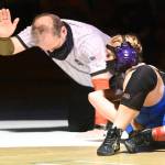 Sequims Aleah Chen pins Bainbridges Aubrie Ackland in the first match of a double dual with Central Kitsap on June 5. Sequim Gazette photo by Michael Dashiell