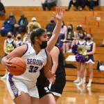 Sequim High sophomore Jelissa Julmist looks to score in Sequims 68-8 rout of Klahowya on May 25. She had 16 points and 12 rebounds in the game, and averaged 12.2 points, 8.2 rebounds nearly two assists in the Wolves 2020-2021 season. Sequim Gazette file photo by Michael Dashiell