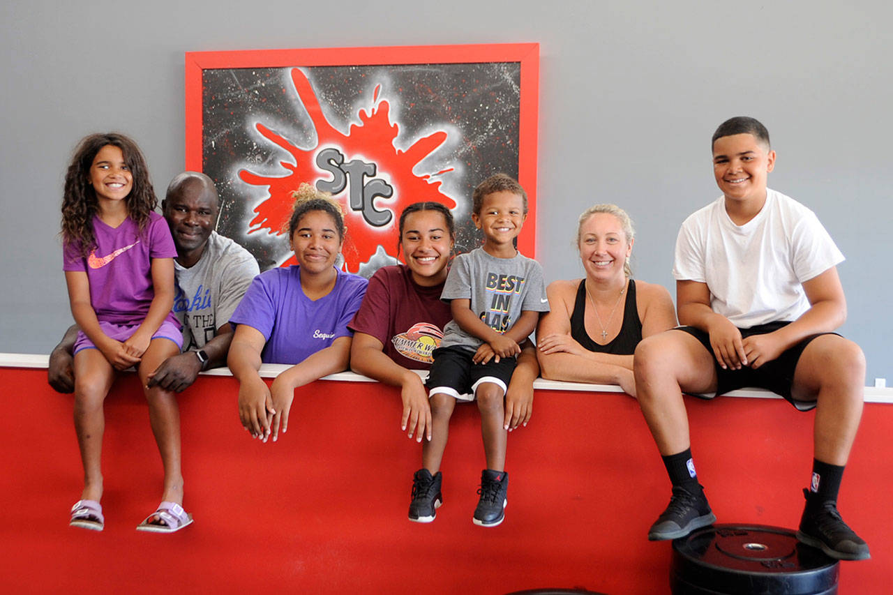 The Julmist family, from left, Jordyn, 10, Joclin, Jelissa, 15, Jayla, 17, Jaylen, 4, Nikki, and Jericho, 12, find a busy and active lifestyle suits them. Its not uncommon for the family to have a few events running at the same time. I just prefer to be doing something, Jericho said. Sequim Gazette photo by Matthew Nash