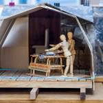 A model of Litehouse Shelters made from bent craft wood by Brad Griffith in elementary school classes where he taught the children of Sequim the basics of woodworking, tool use and making tools from easily found objects. Sequim Gazette photo by Emily Matthiessen