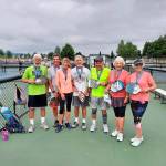 Sequim Picklers members from left, Steve Bennett, Richard Reed, Colleen Alger, John Herbolt, Bob Sester, Jeannie Ramsey and Beverly Hoffman were part of 14-strong Sequim Picklers contingent that competed at the 2021 USA Pickleball Pacific Northwest Regional Championship in Boise, Idaho, last month. Submitted photo