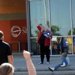 Organizer Karen Hogan said the City Staff Appreciation Rally on Monday had an awesome crowd, and the gratitude was clear. She ended the rally with a cheer for city staff. Sequim Gazette photo by Matthew Nash