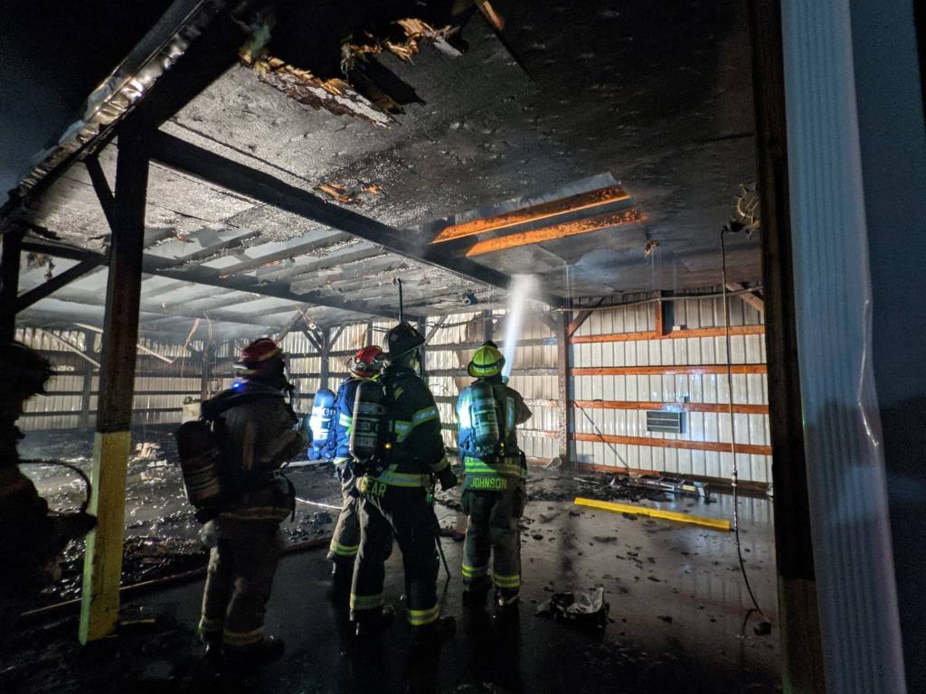 Firefighters respond to an early-morning fire at Olympic Ambulance on July 13. Photo courtesy of Clallam County Fire District 3