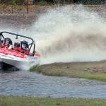 Keith Thorpe/Peninsula Daily News
The Ynot Racing sprint boat racing team of navigator Jamie Johnson, left, and driver Dave Brown makes it way around the course in 2019 at Extreme Sports Park in Port Angeles.