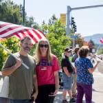 Gary and Lisa Rocha attend the vaccine mandate protest in downtown Sequim because, We support medical freedom, Lisa said. America is about freedom of choice, Gary said. Sequim Gazette photo by Emily Matthiessen