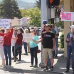 More than 100 protestors fill the corners of Washington Street and Sequim Avenue on Aug. 18. Sequim Gazette photo by Michael Dashiell
