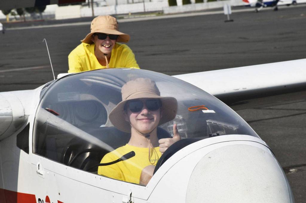 Cadet Kade Kirsch of Sequim completes a solo flight in glider aircraft in Ephrata in late July. Submitted photo