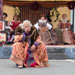 Mark Valentine, as King Lear, portrays a scene at Olympic Theatre Arts Kings, Queens, & Royal Scenes, A Renaissance Faire on Aug. 22. Looking on are, from left, Matt Forest as the squire to the Queen, Susan Cates as Goneril, Patricia MacArthur as Queen Elizabeth I and maid-in-waiting played by Merrin Packer. Sequim Gazette photos by Emily Matthiessen