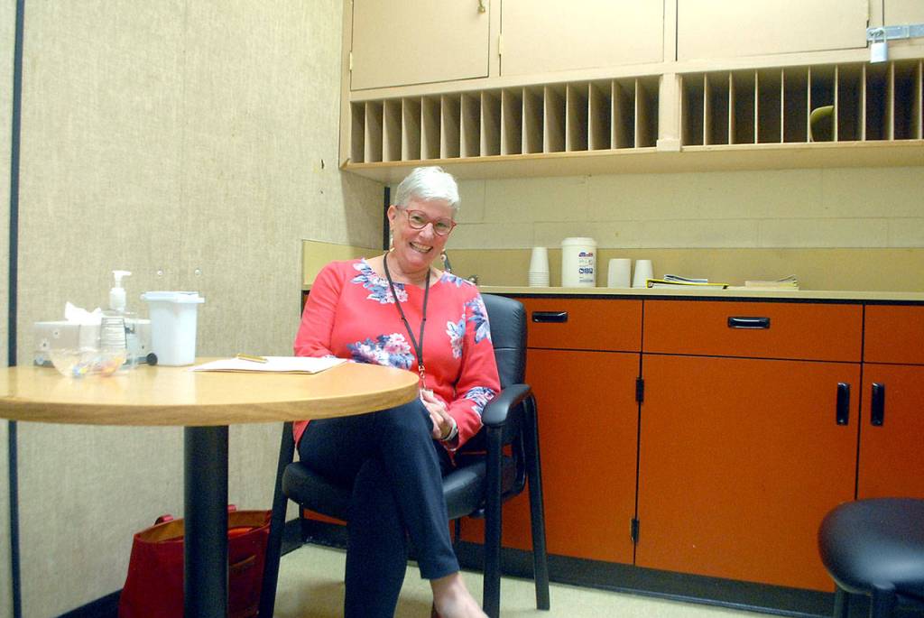 Emma Watson, a mental health therapist with the Clallam County Jail, sits in on a small counseling room at the jail. Photo by Keith Thorpe/Olympic Peninsula News Group