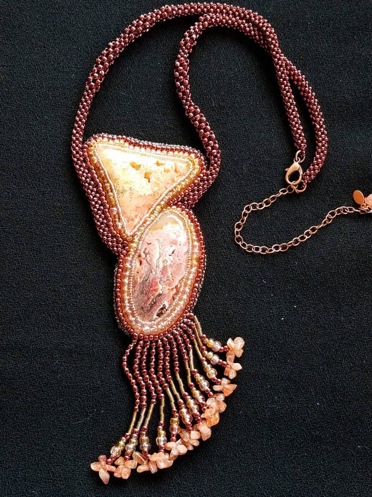 A Feather Ridge agate necklace by Paulette Hill, a Sequim jewelry artist whose work will be on display at the 2021 ARTfusion event Sept. 4-5 in Sequim. Submitted photo