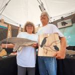 Linda and Larry Gonzalez, display some of their By the Sea Original Artwork creations at the SequiM Farmers & Artisans Market Saturday.