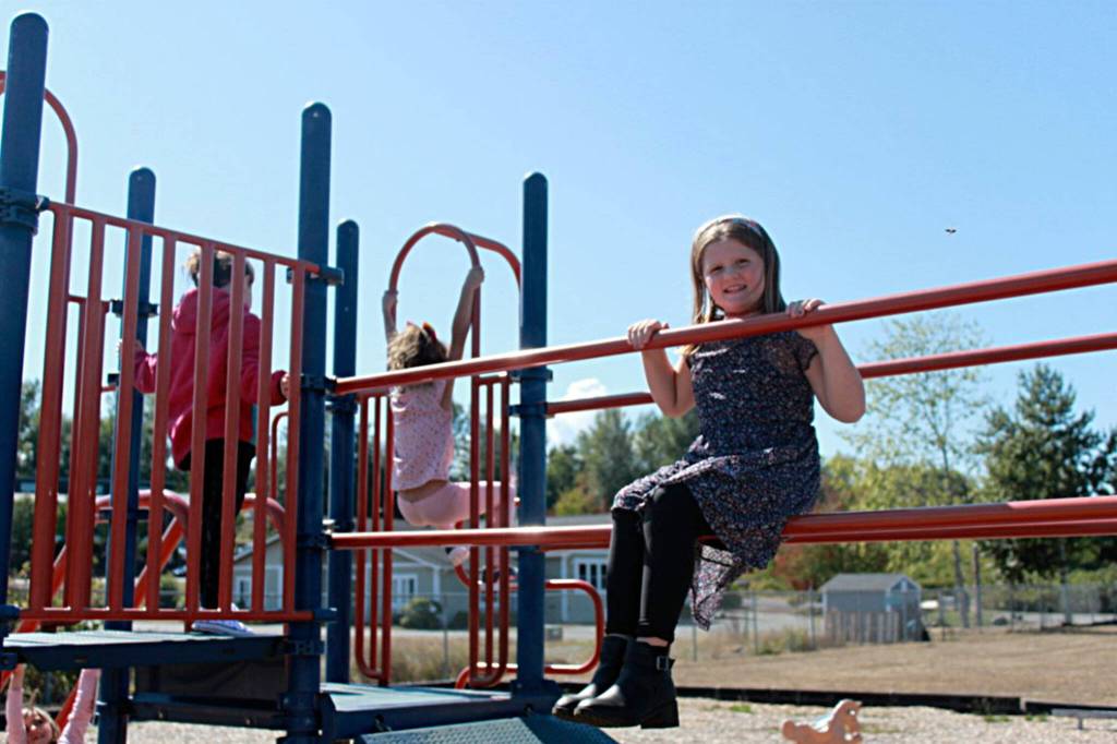 Second grader Adalynn Matthews in Xisa Doves class is all smiles at recess on the first day of school at Greywolf Elementary on Sept. 1. Photo courtesy Greywolf Elementary