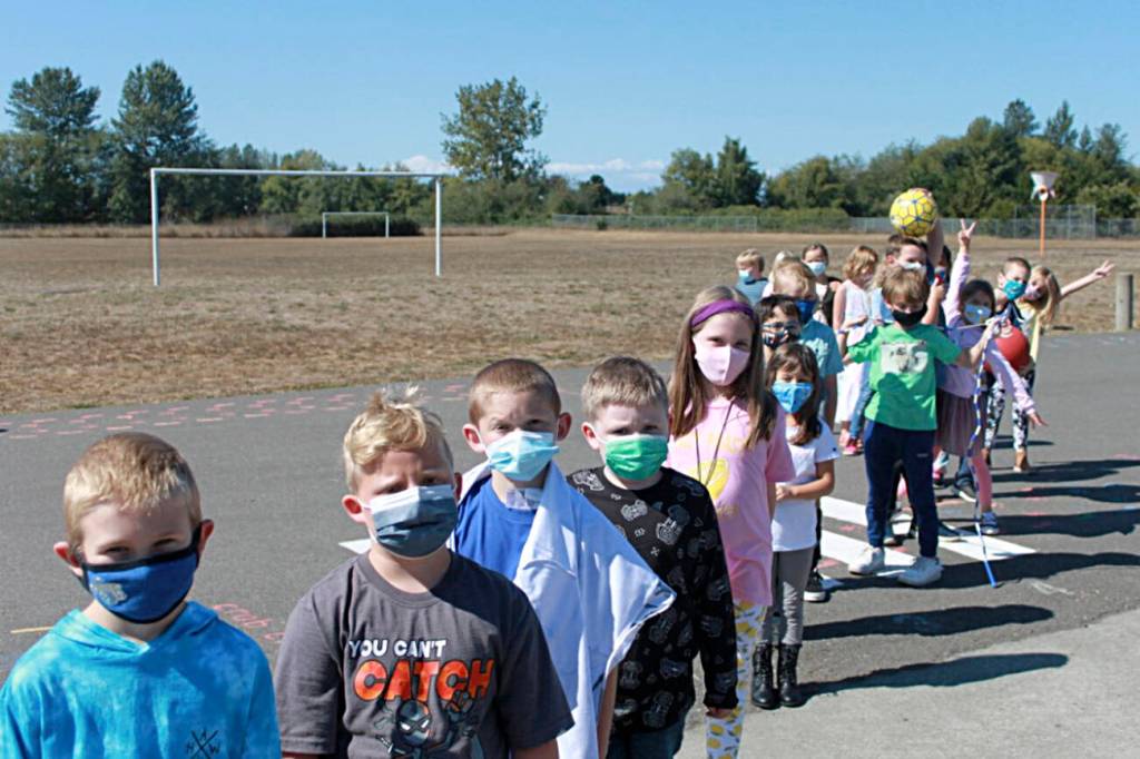 Gretta Richs second grade class lines up after a fun time at recess on the first day of school at Greywolf Elementary School on Sept. 1. Photo courtesy of Greywolf Elementary