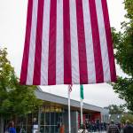 A small crowd gathers at the Sequim Civic Center Friday morning to join Sequim Police, Clallam County Fire District 3 and City of Sequim staffers in remembering the attacks on Sept. 11, 2001. Sequim Gazette photo by Emily Matthiessen