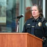 Sequim Police Chief Sherri Crain speaks at a 9/11 remembrance ceremony Friday morning at the Sequim Civic Center. Sequim Gazette photo by Michael Dashiell