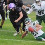 Port Angeles Daniel Cable recovers a first-half fumble by Sequim during the Rainshadow Rumble rivalry game Friday. Sequim Gazette photo by Michael Dashiell