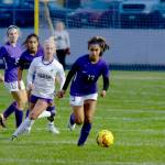 Sequims Alexandria Salas advances the ball in the first half of the Wolves 2-0 win over visiting North Kitsap on Sept. 16. Sequim Gazette photo by Emily Matthiessen