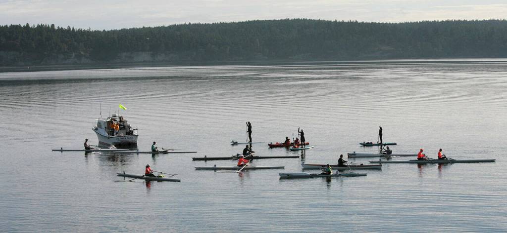 Competitors in the 2021 Row for Hospice race on Sept. 19 assemble near the starting line. Photo by Dennis Miller