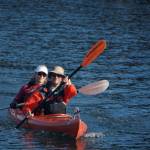 Sequims Sean and Cristina Eppers, representing Volunteer Hospice of Clallam County  where Cristina is a nurse  finish first in their double kayak class and 12th overall at the 2021 Row for Hospice race with a time of 1:49:57.3. Cristina had crewed the day prior for on skipper Durkee Richards Sirius, at the Reach for Hospice race. Photo by Durkee and Mary Jeanne Richards