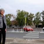 JoVonne Lingvall stands by a new pedestrian crosswalk at St. Joseph where she and her sister were struck by a vehicle last November. Lingvall survived, but her sister Lorraine (Reandeau) Anderson did not. (The crosswalk) is well needed, Lingvall said. I felt the church and city did a good job. Too bad we didnt have it sooner. She could still be alive. Sequim Gazette photo by Matthew Nash